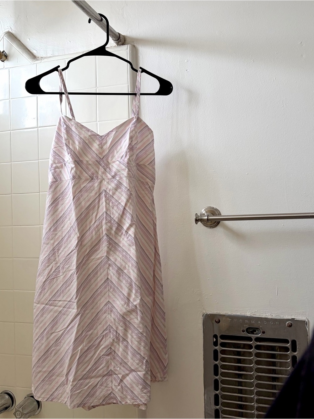 Striped Pastel Spaghetti Strap Dress - Pink & White